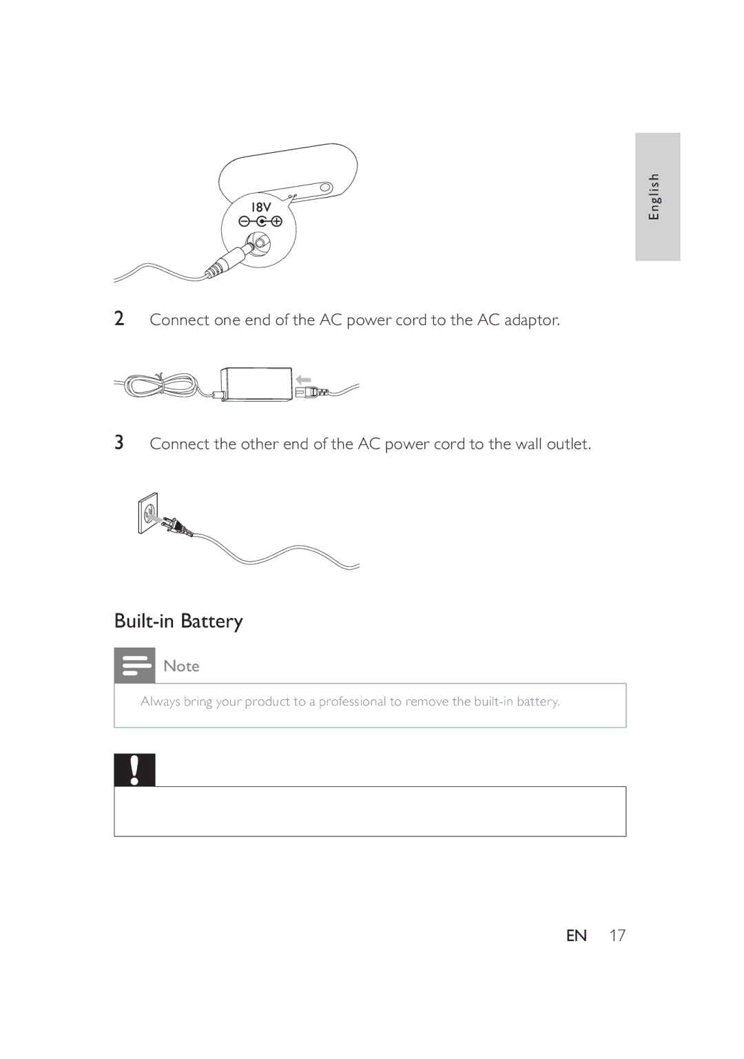 Philips DS8550 user manual Built-in Battery 