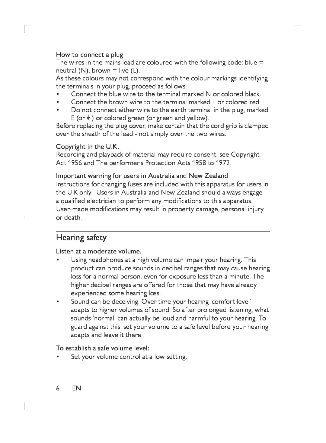 Philips DS8550 user manual Hearing safety 