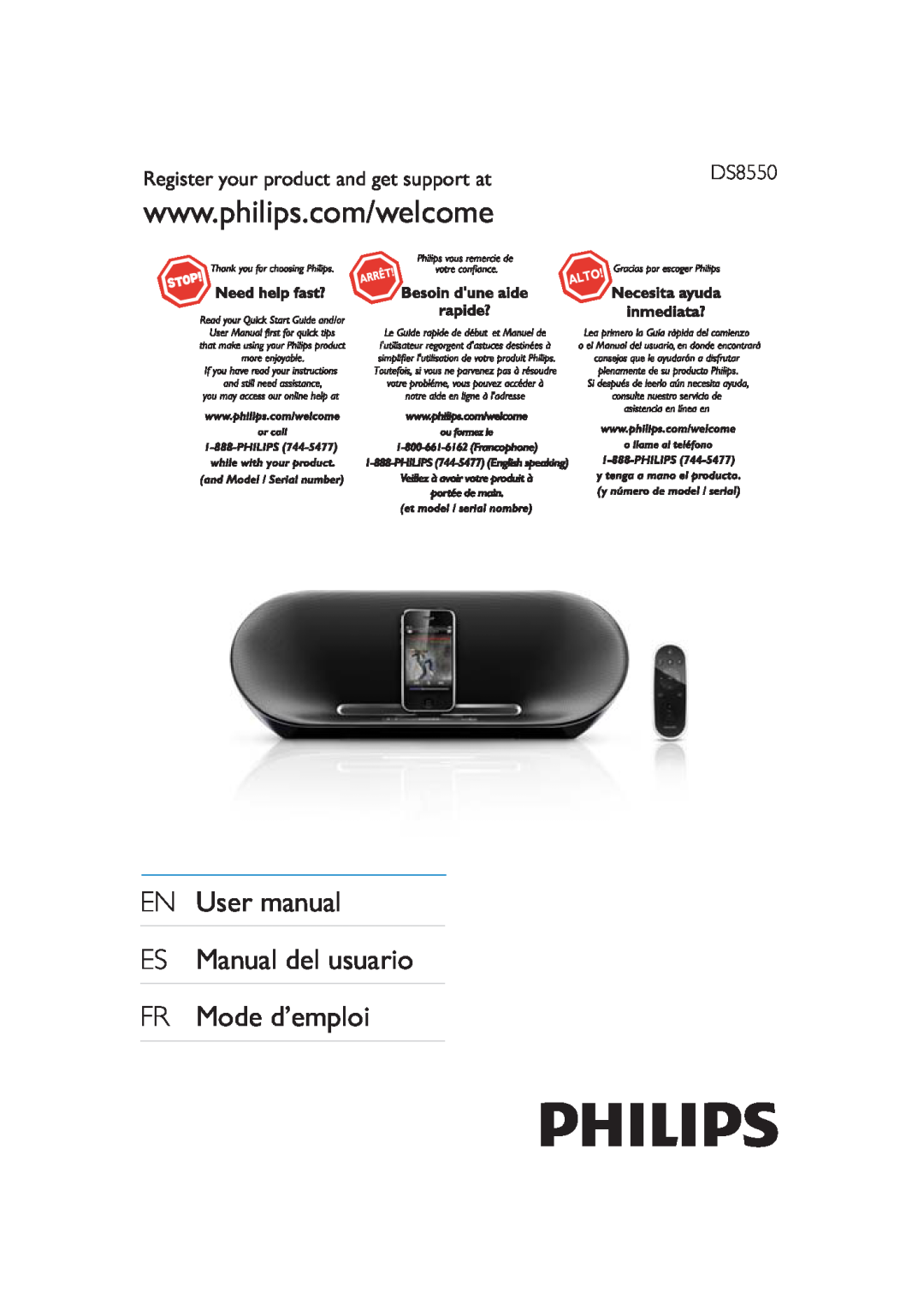 Philips DS8550 user manual Register your product and get support at 