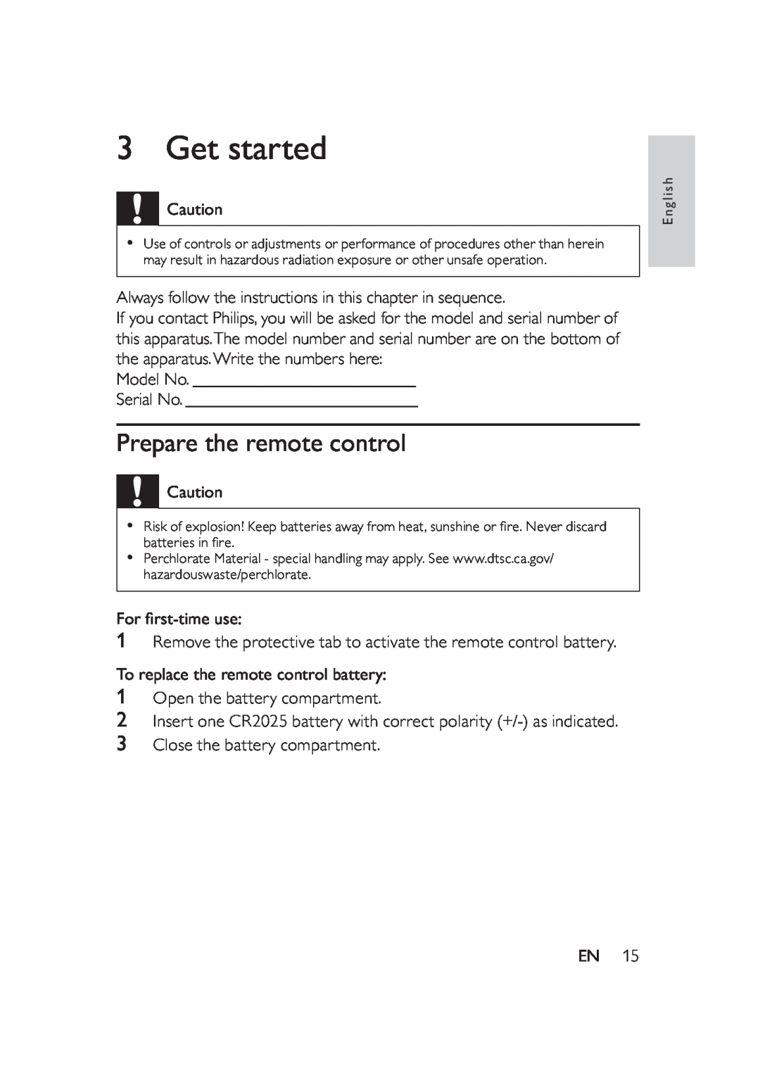 Philips DS8550 user manual Get started, Prepare the remote control 