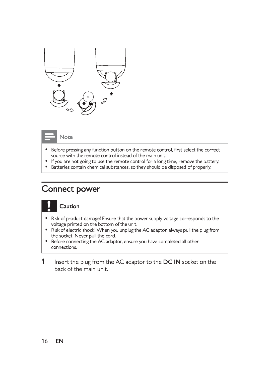 Philips DS8550 user manual Connect power, 16 EN 