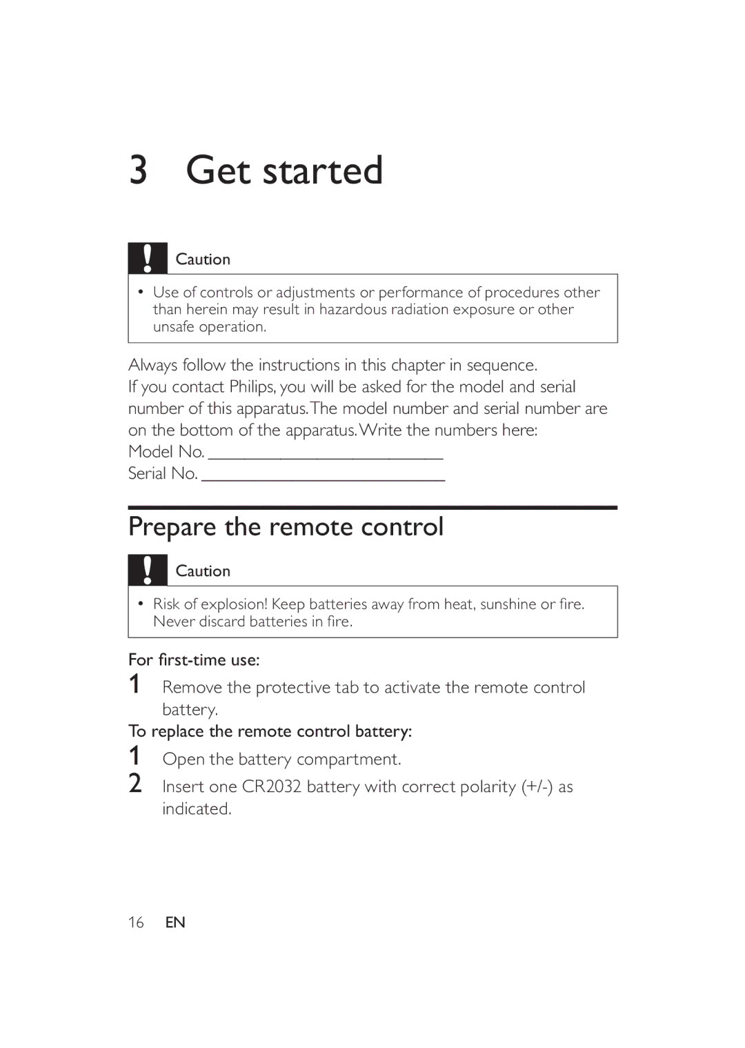 Philips DS9000/37 Get started, Prepare the remote control, Always follow the instructions in this chapter in sequence 