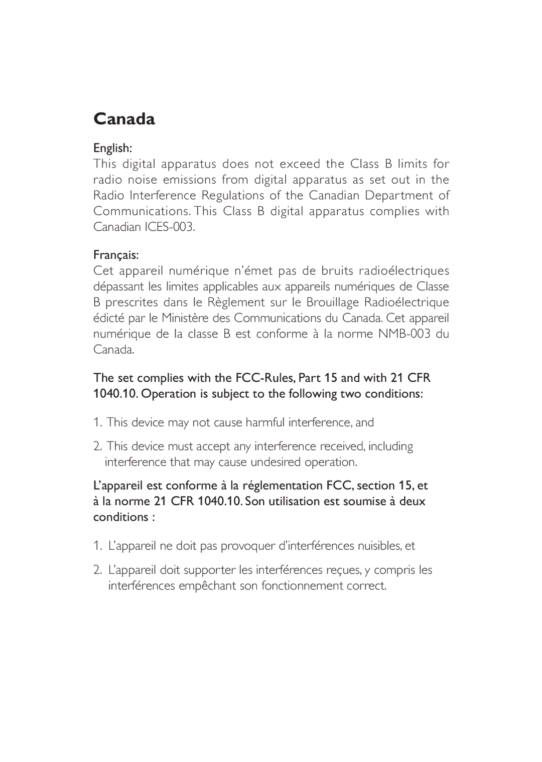 Philips DS9000/37 user manual Canada, This device may not cause harmful interference 