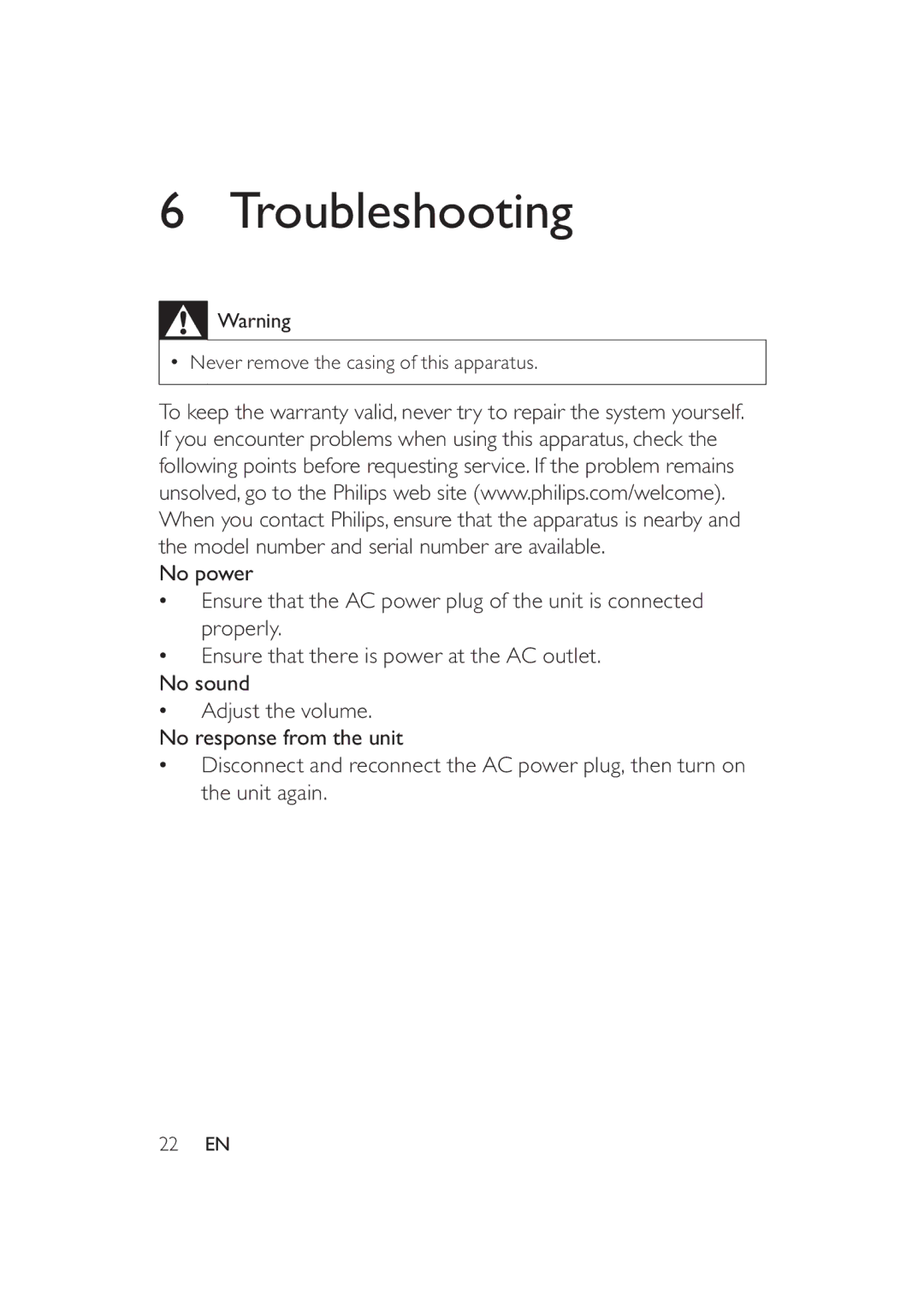 Philips DS9000/37 user manual Troubleshooting 