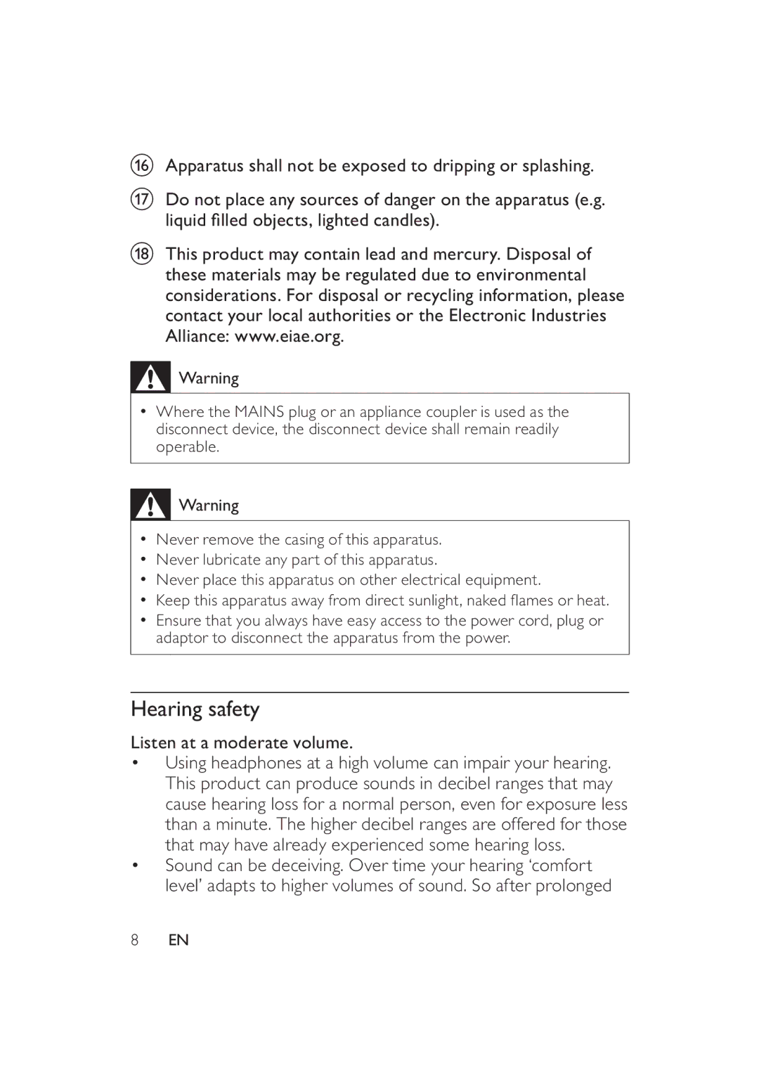 Philips DS9000/37 user manual Hearing safety, Listen at a moderate volume 