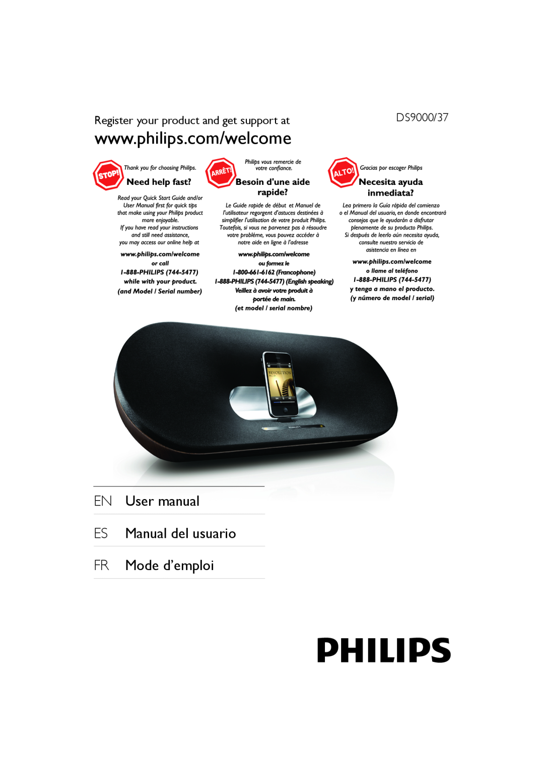 Philips DS9000 user manual EN User manual ES Manual del usuario FR Mode d’emploi, Register your product and get support at 