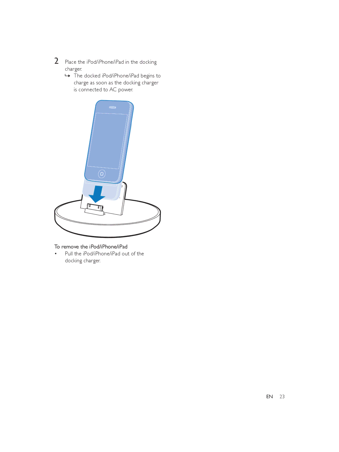 Philips DS9800W user manual Place the iPod/iPhone/iPad in the docking charger 