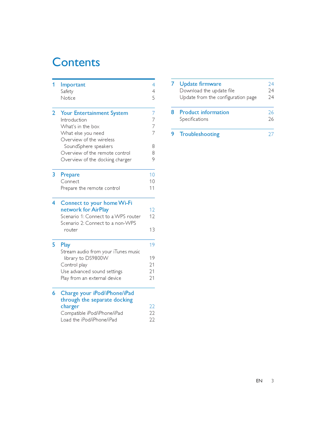 Philips DS9800W user manual Contents 