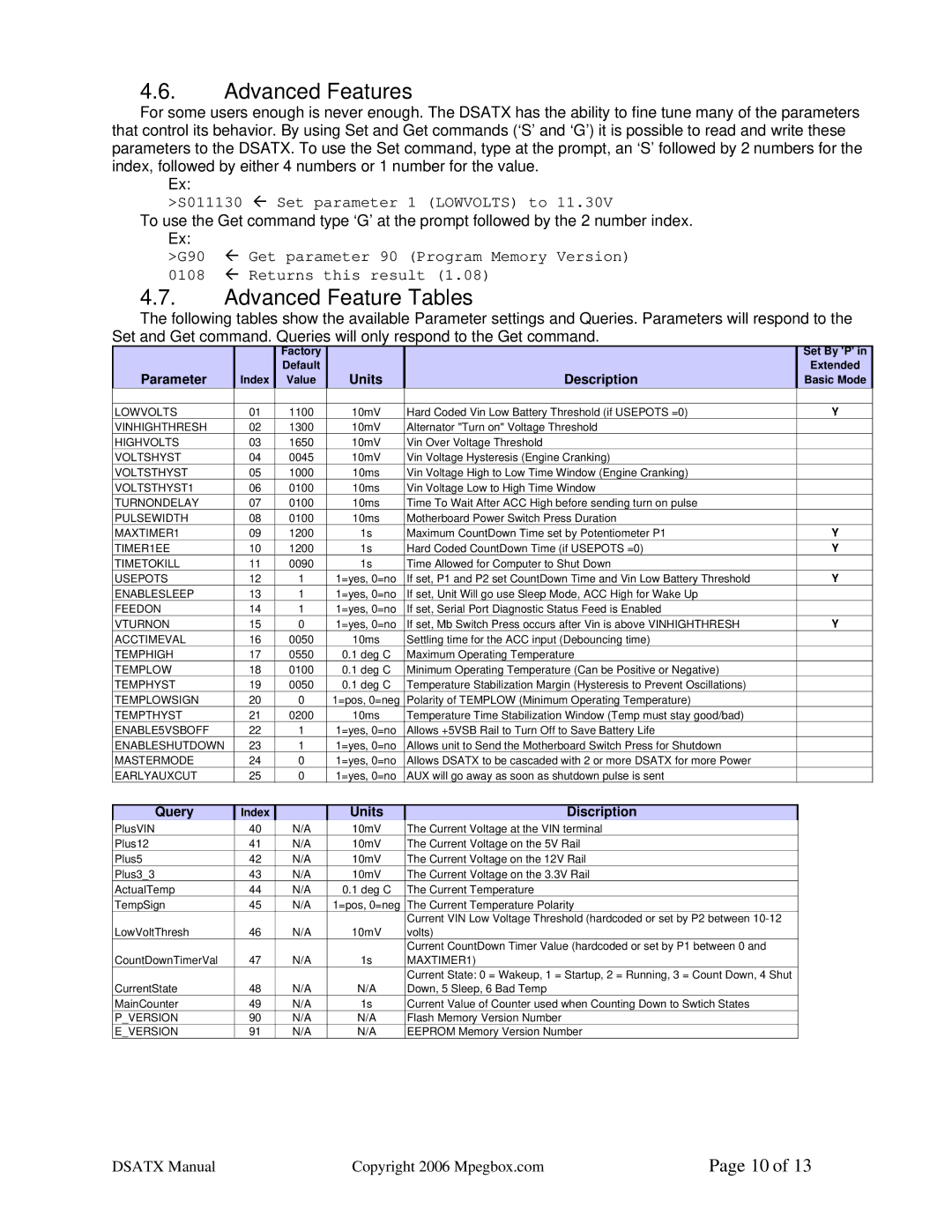 Philips DSATX 220 user manual Advanced Features, Advanced Feature Tables, Query, Units Discription 