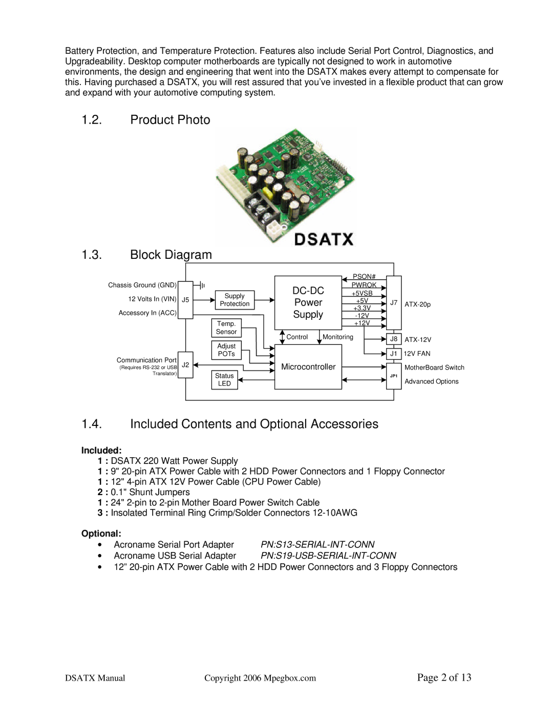 Philips DSATX 220 user manual Product Photo Block Diagram, Included Contents and Optional Accessories 