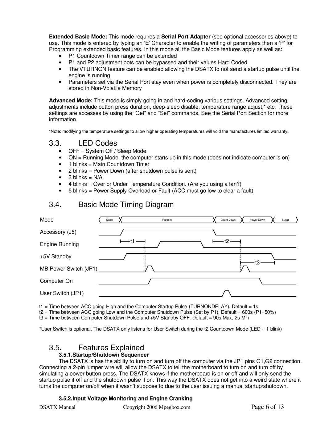 Philips DSATX 220 user manual LED Codes, Basic Mode Timing Diagram, Features Explained, Startup/Shutdown Sequencer 