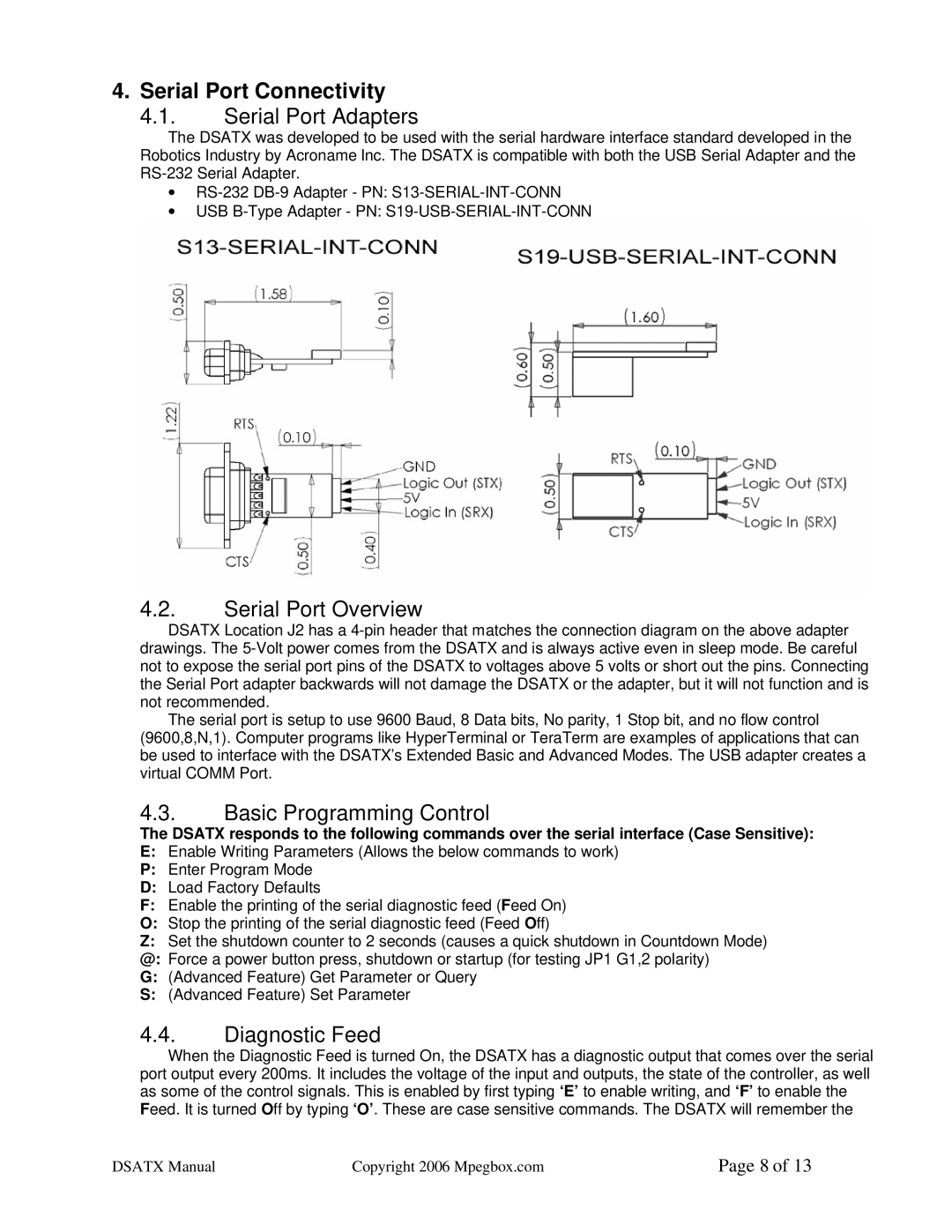 Philips DSATX 220 Serial Port Connectivity, Serial Port Adapters, Serial Port Overview, Basic Programming Control 