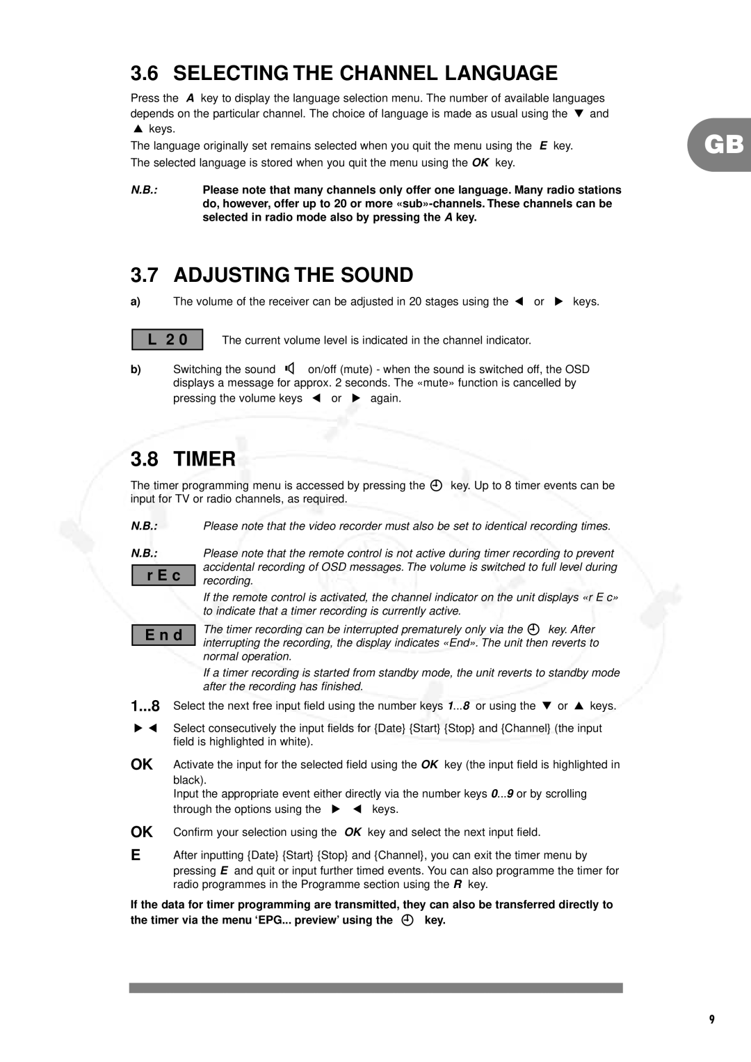 Philips DSR2000/00M manual Selecting the Channel Language, Adjusting the Sound, Timer 