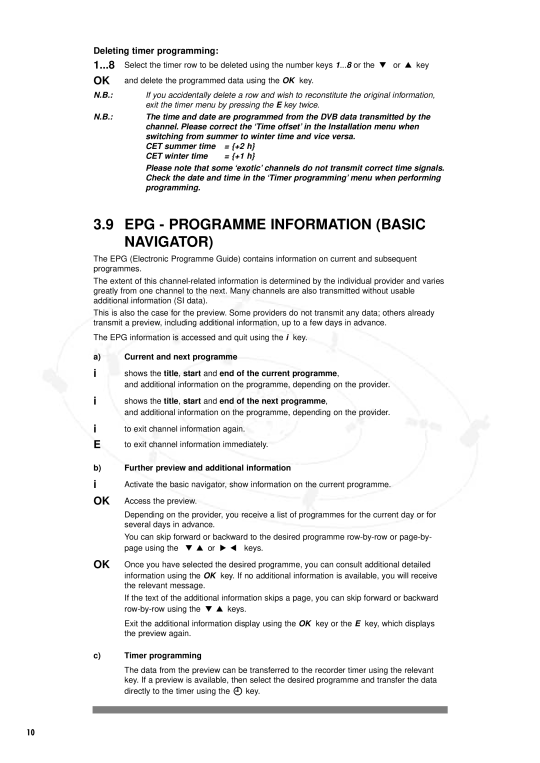 Philips DSR2000/00M manual EPG Programme Information Basic Navigator, Deleting timer programming, Timer programming 