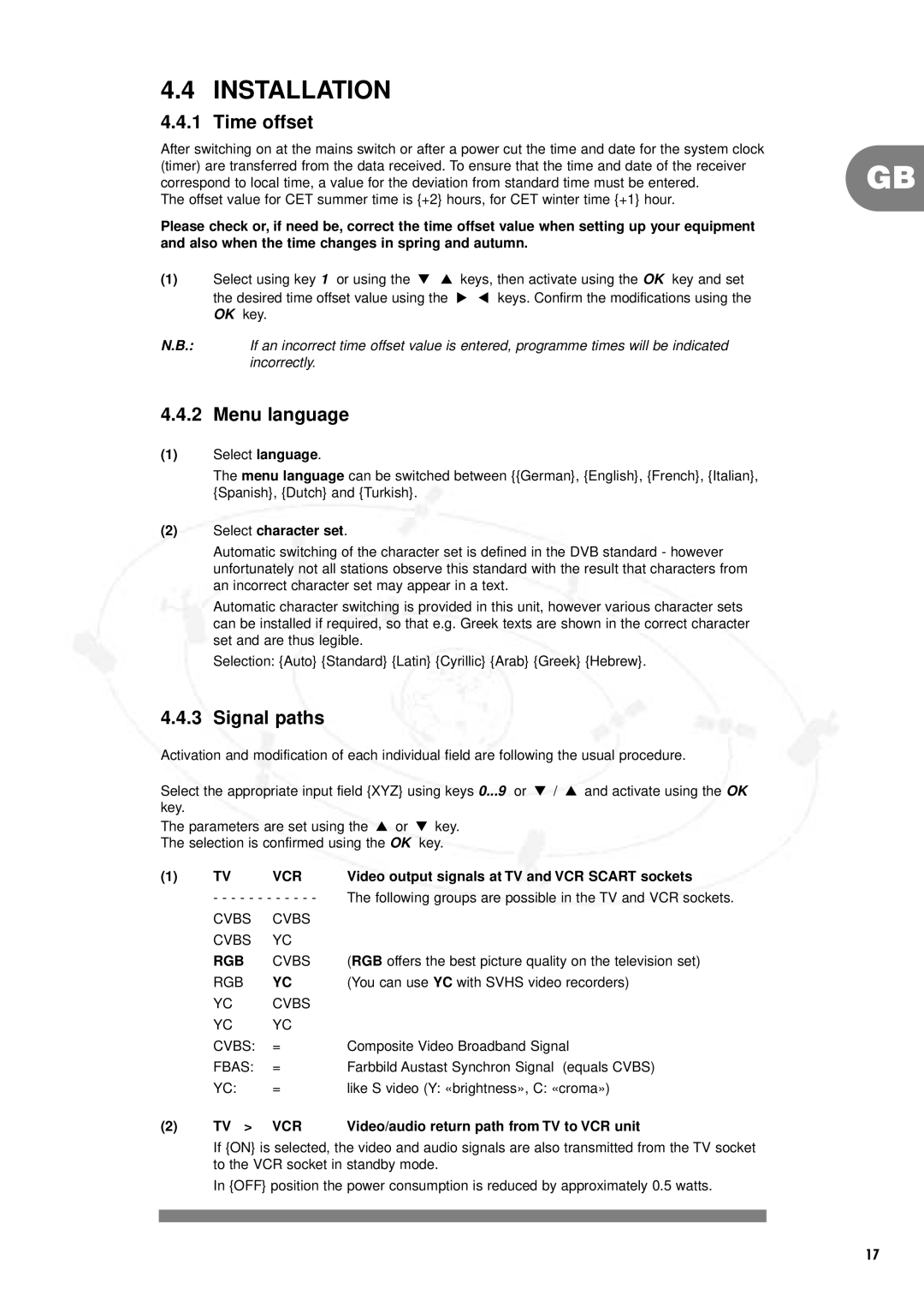 Philips DSR2000/00M manual Installation, Time offset, Menu language, Signal paths 