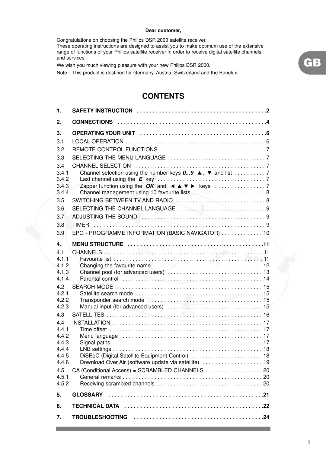 Philips DSR2000/00M manual Contents 