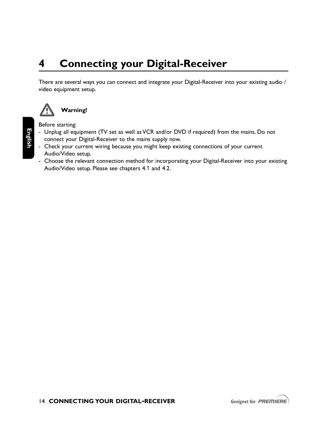 Philips DSR2010 manual Connecting your Digital-Receiver, Connecting Your DIGITAL-RECEIVER 