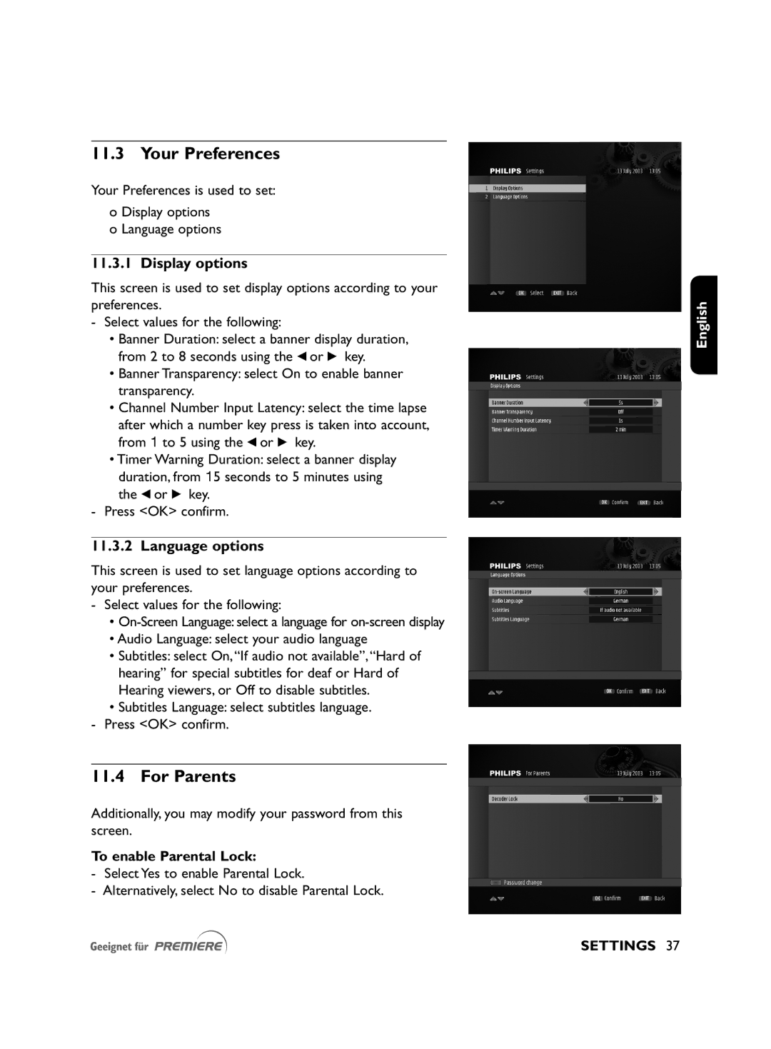 Philips DSR2010 manual Your Preferences, For Parents, Display options, Language options, To enable Parental Lock 