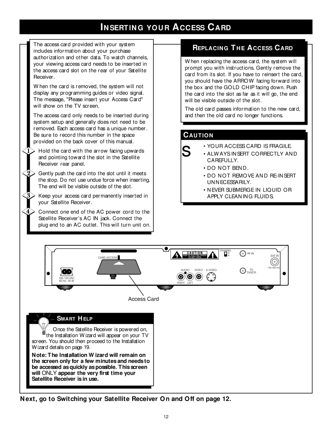 Philips DSX 5350 user manual Inserting Your Access Card, Replacing the Access Card, Your Access Card is Fragile 