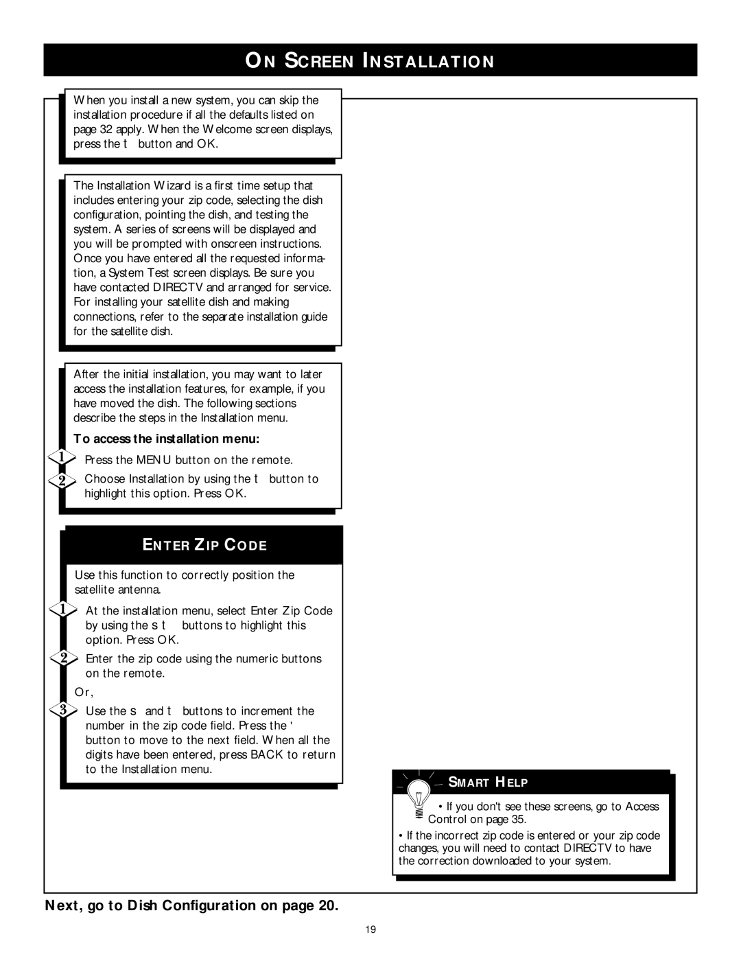 Philips DSX 5350 user manual On Screen Installation, To access the installation menu, Enter ZIP Code 