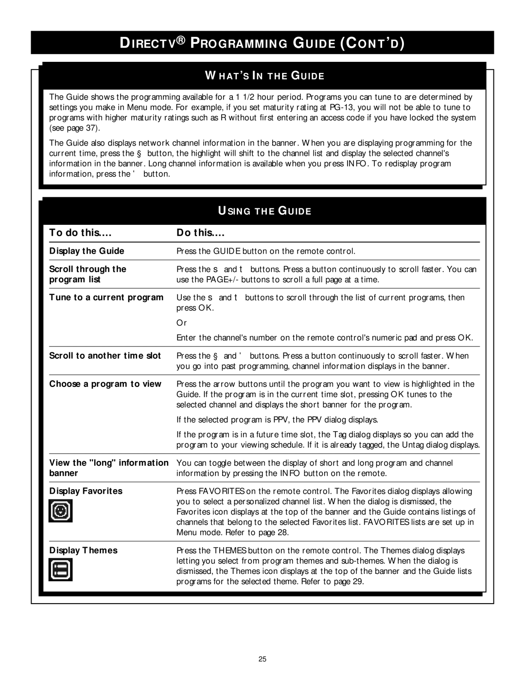 Philips DSX 5350 user manual Directv Programming Guide CONT’D, WHAT’S in the Guide, Using the Guide 