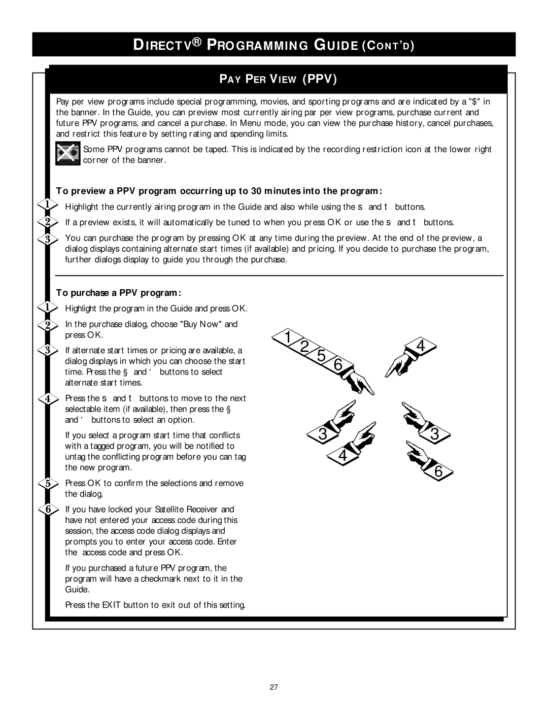 Philips DSX 5350 user manual PAY PER View PPV, To purchase a PPV program 