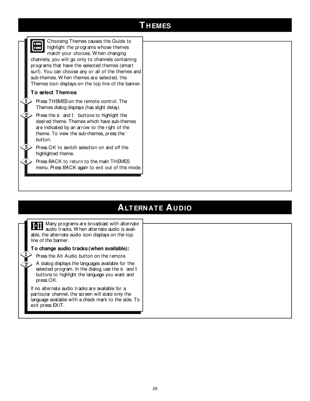 Philips DSX 5350 user manual Alternate Audio, To select Themes, To change audio tracks when available 