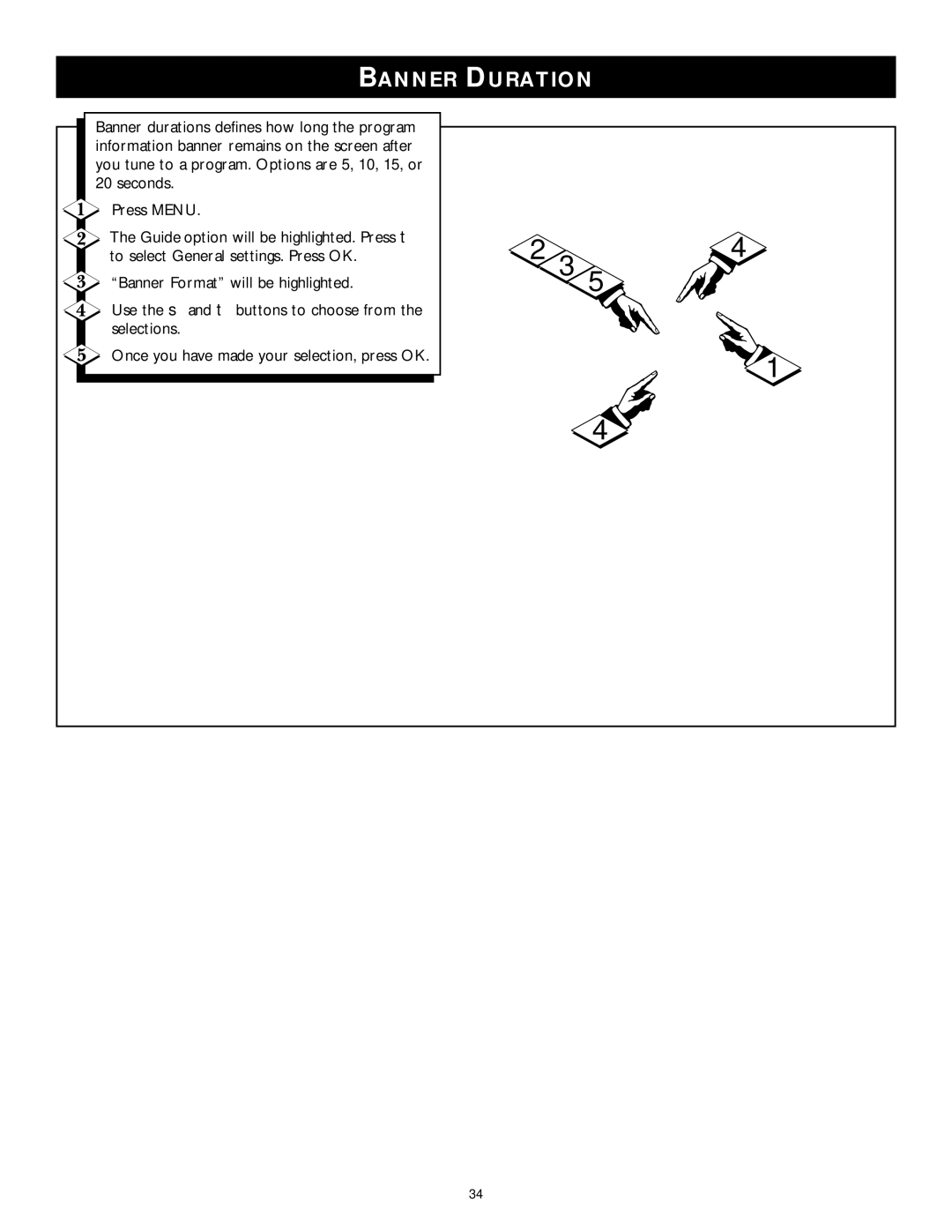 Philips DSX 5350 user manual Banner Duration, Seconds Press Menu 