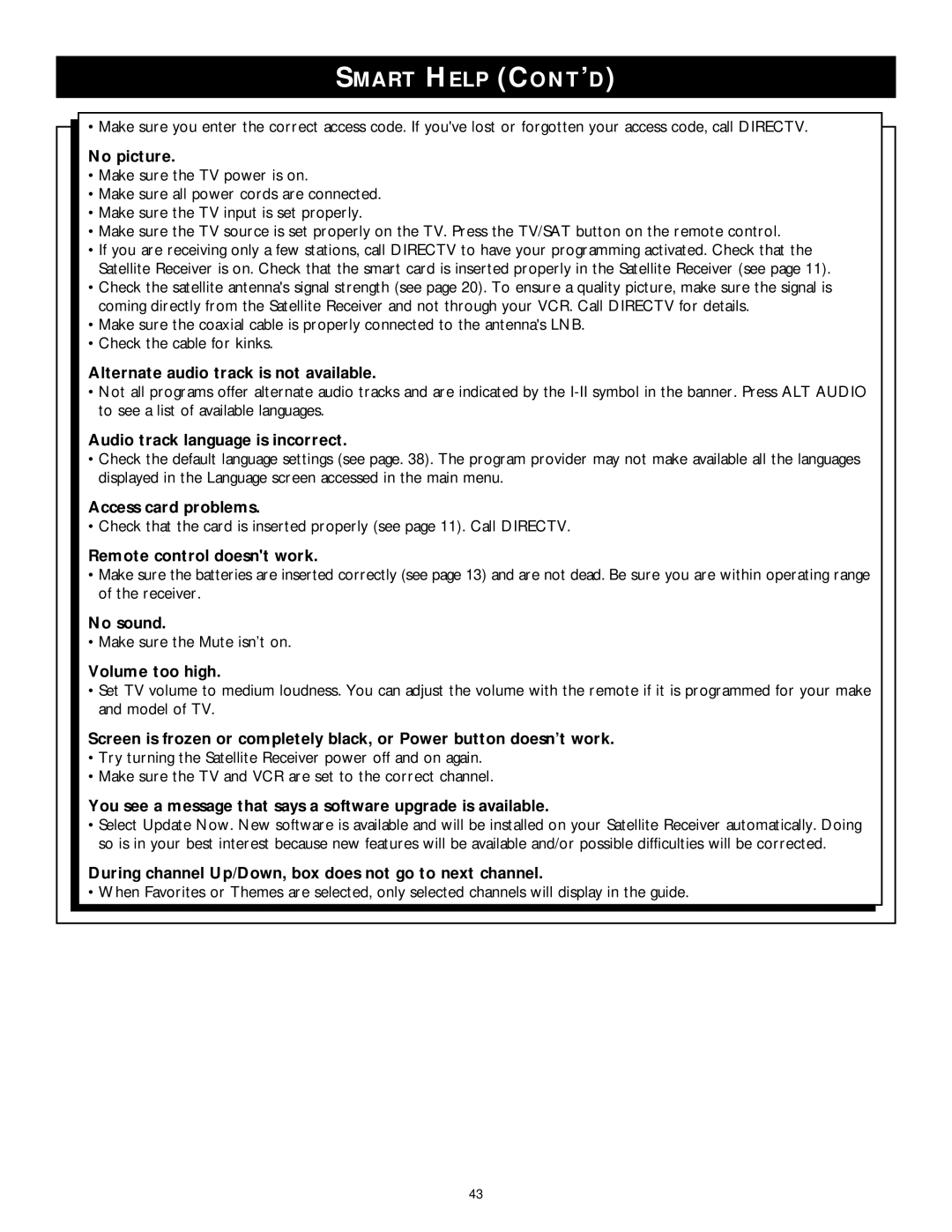 Philips DSX 5350 user manual Smart Help CONT’D 