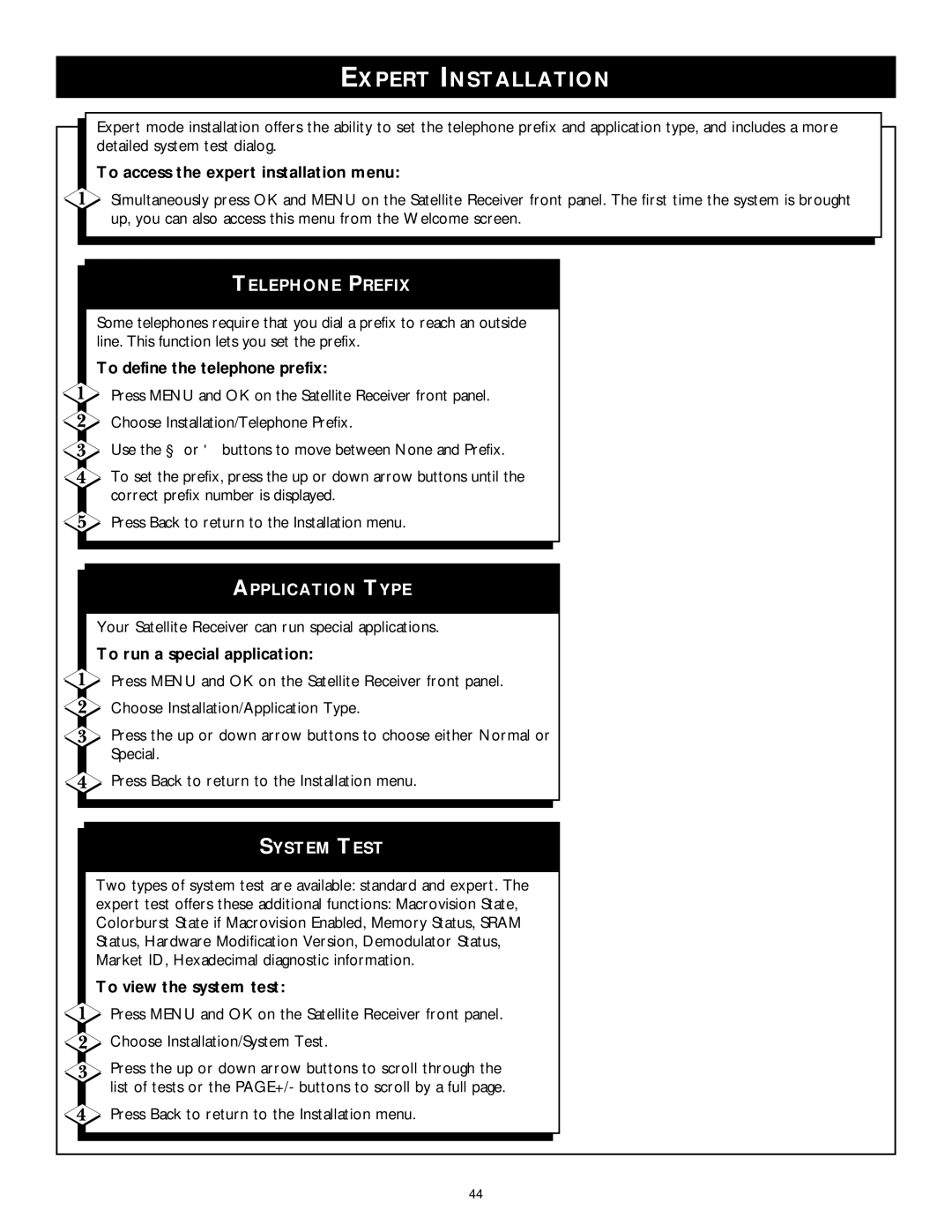 Philips DSX 5350 user manual Expert Installation, Telephone Prefix, Application Type 