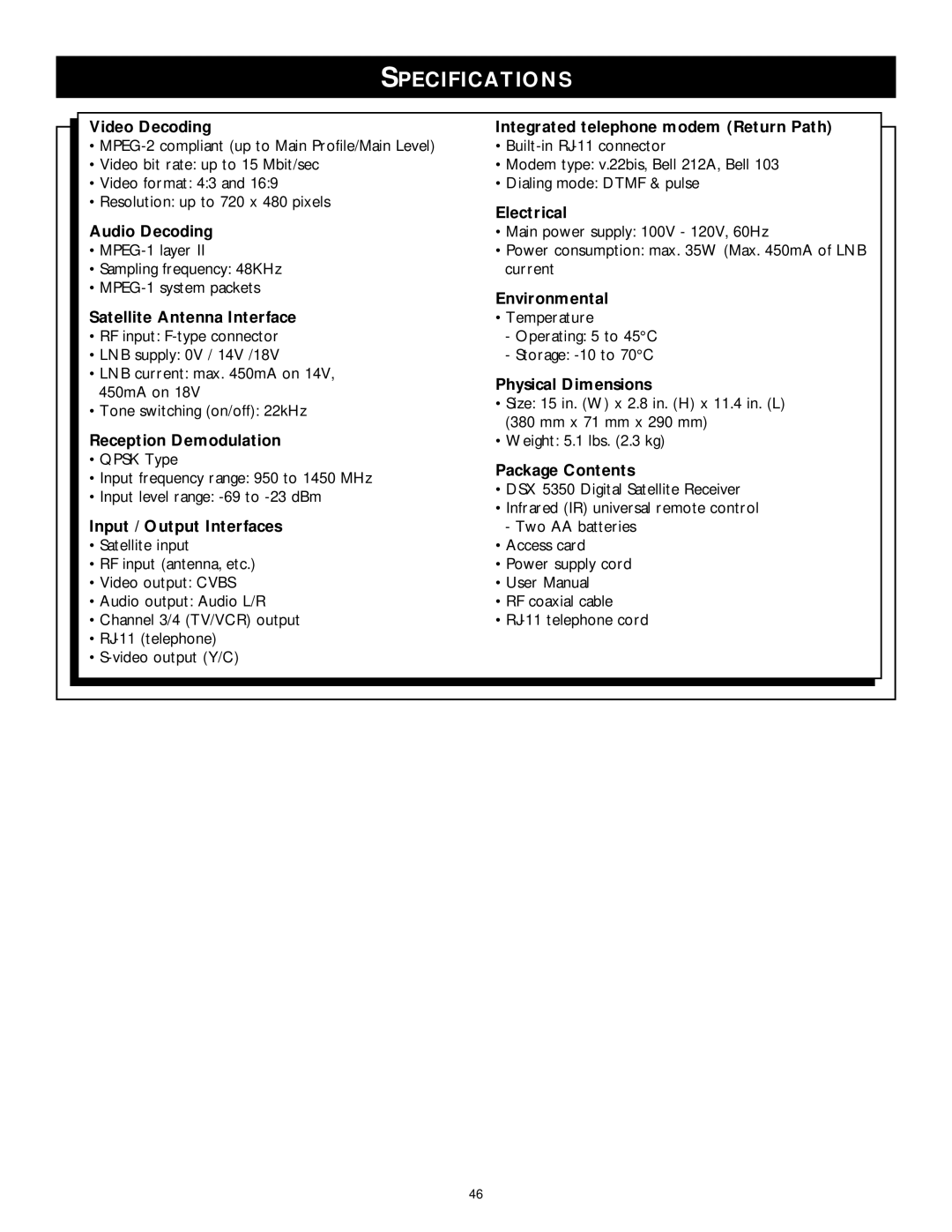 Philips DSX 5350 user manual Specifications 