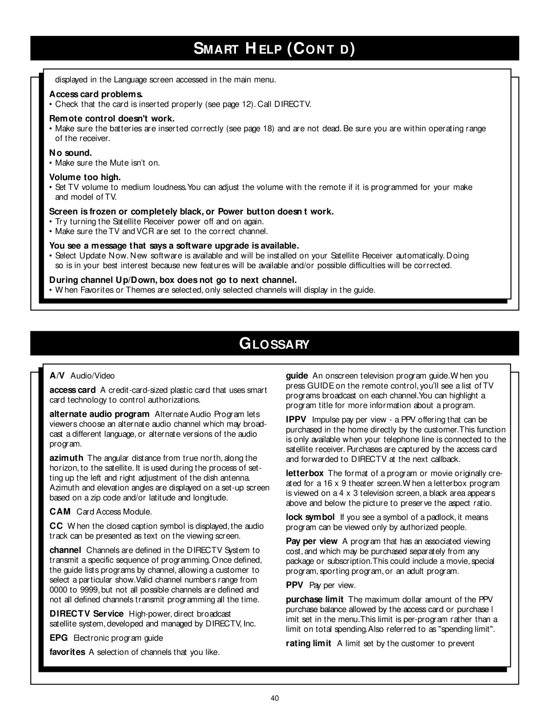 Philips DSX 5375, DSX 5353, DSX 5150 user manual Smart Help CONT’D, Glossary 