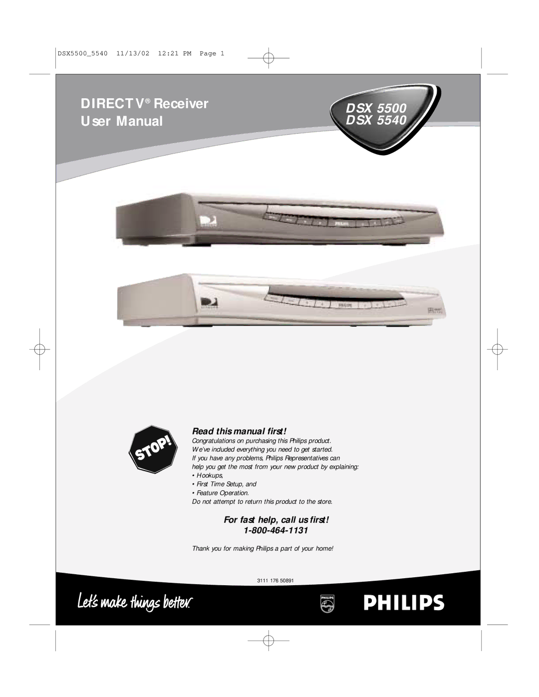 Philips DSX 5500, DSX 5540 user manual Directv Receiver 