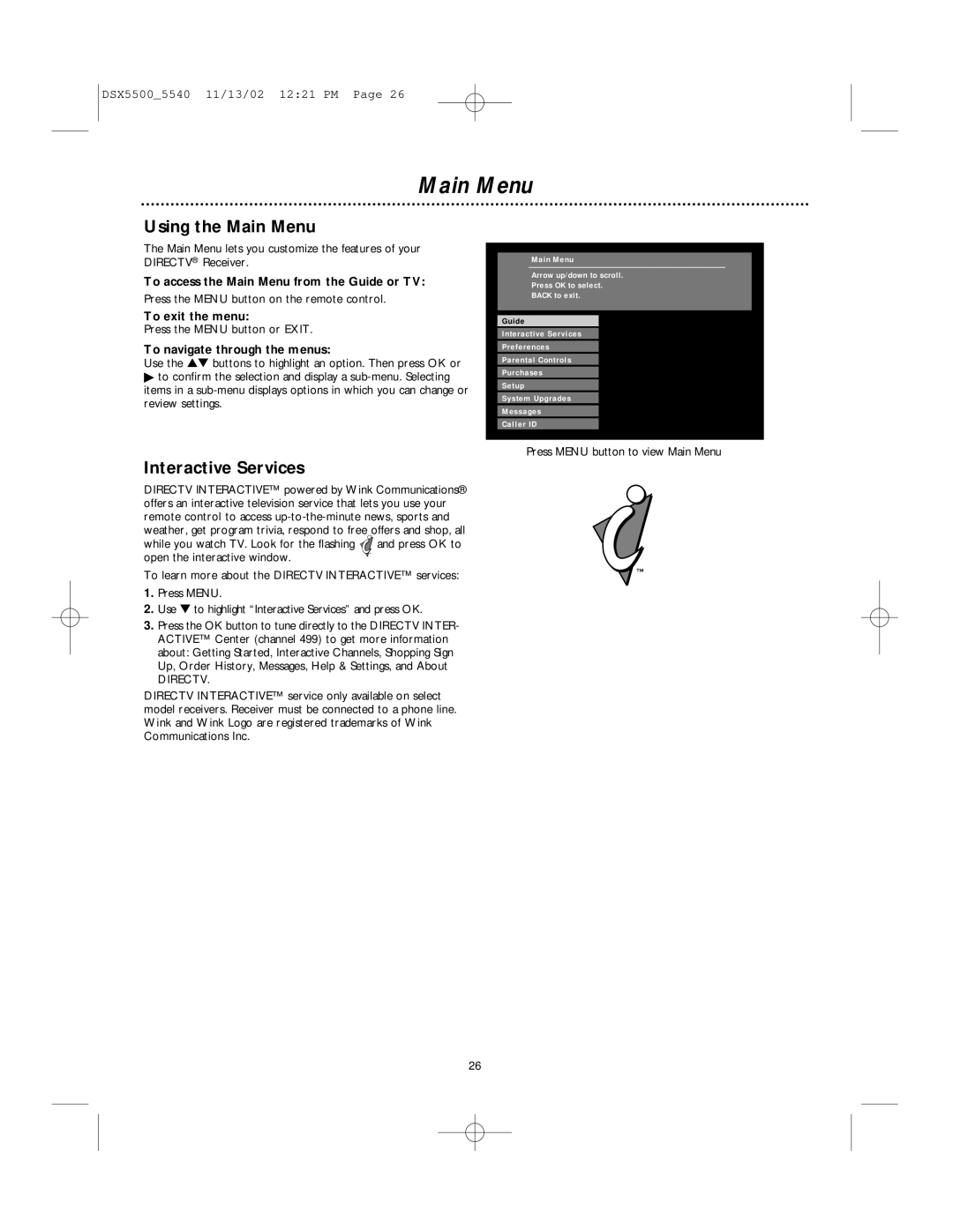 Philips DSX 5540, DSX 5500 user manual Using the Main Menu, Interactive Services 