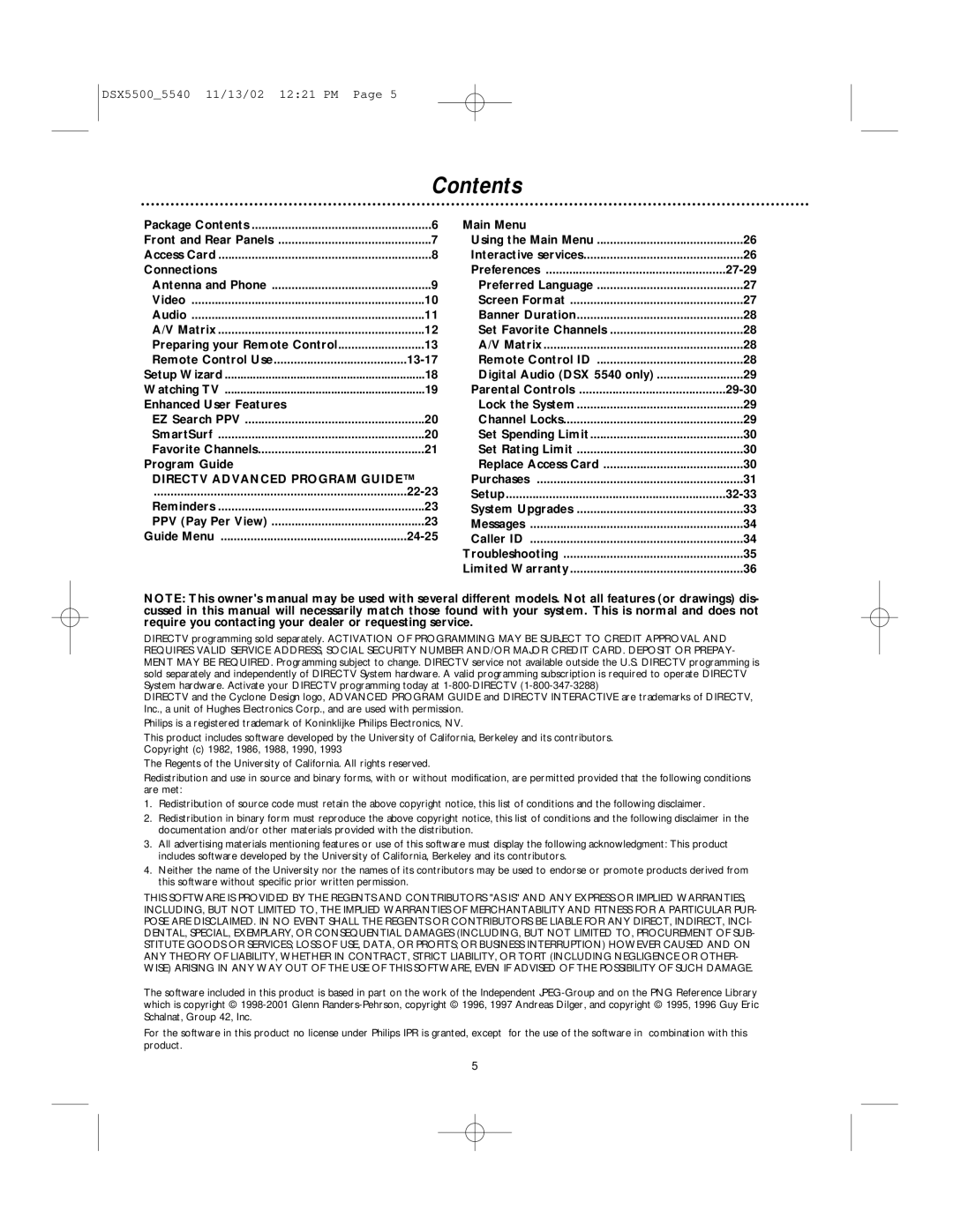 Philips DSX 5500, DSX 5540 user manual Contents 