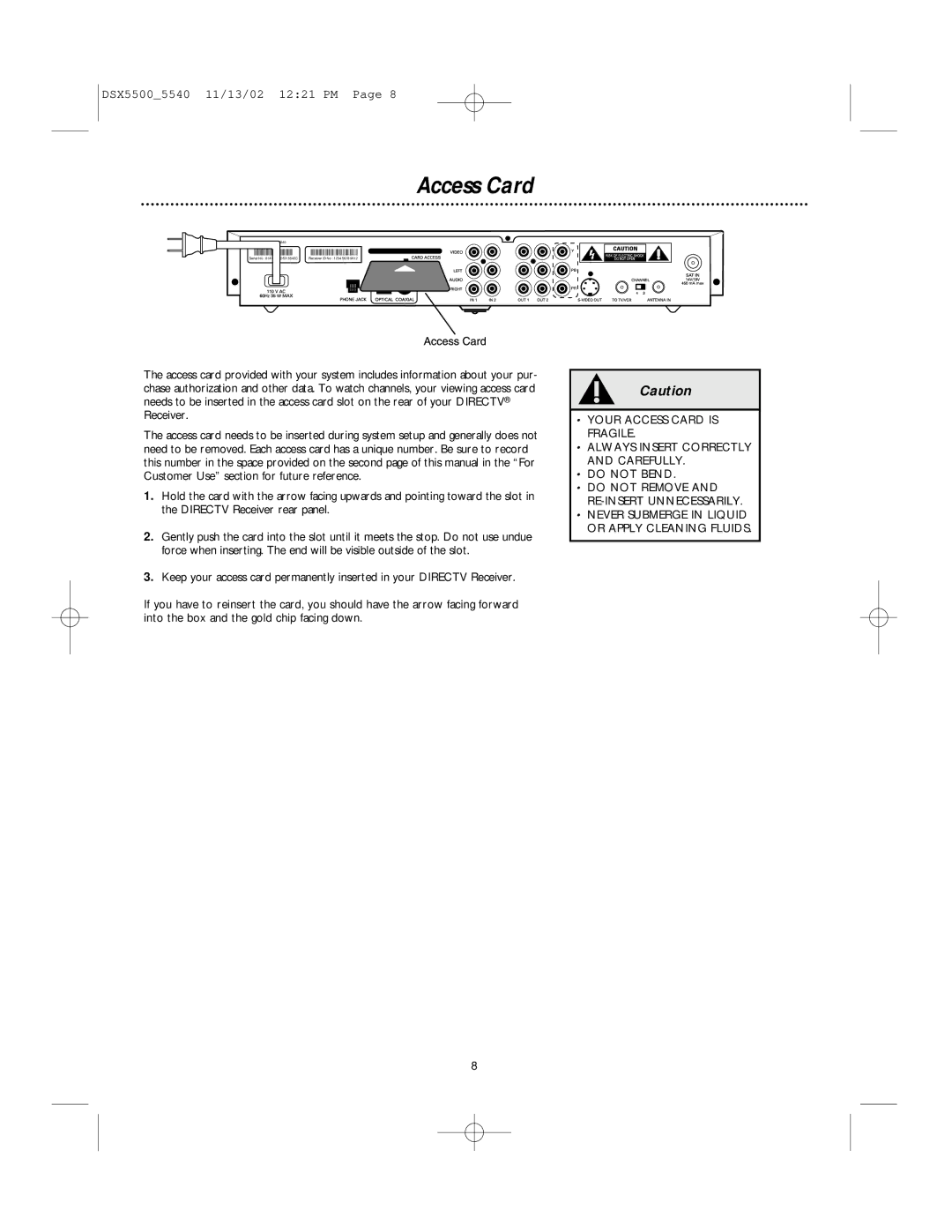 Philips DSX 5540, DSX 5500 user manual Access Card, Do not Bend 