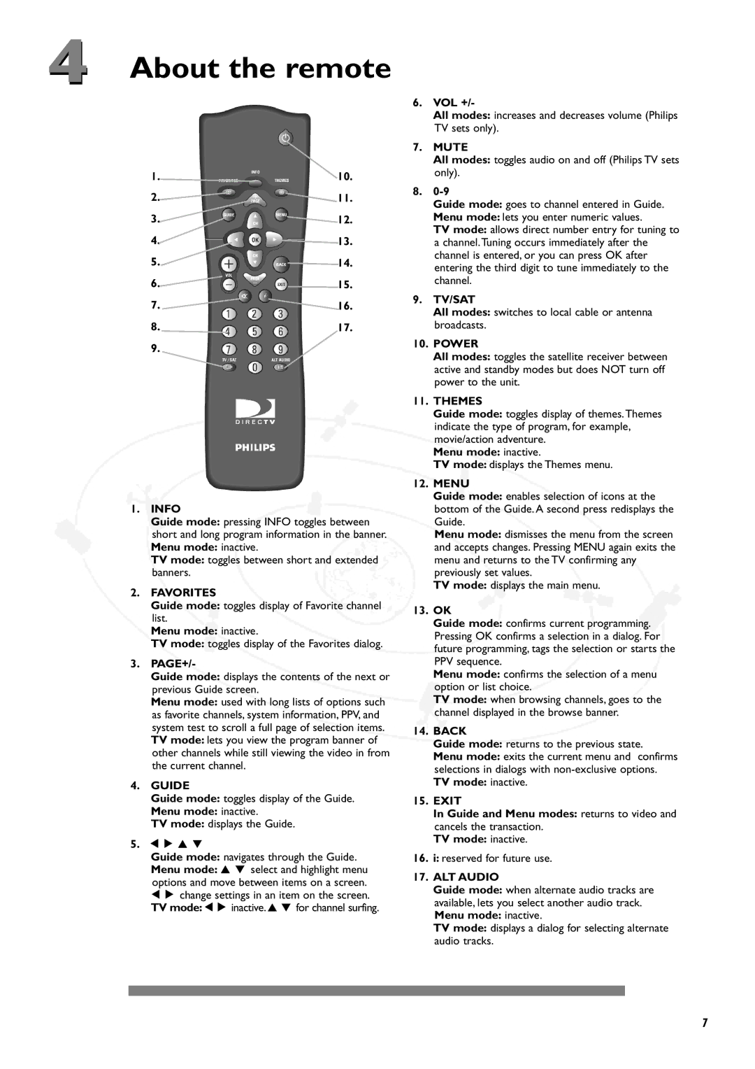 Philips DSX5250 manual About the remote 