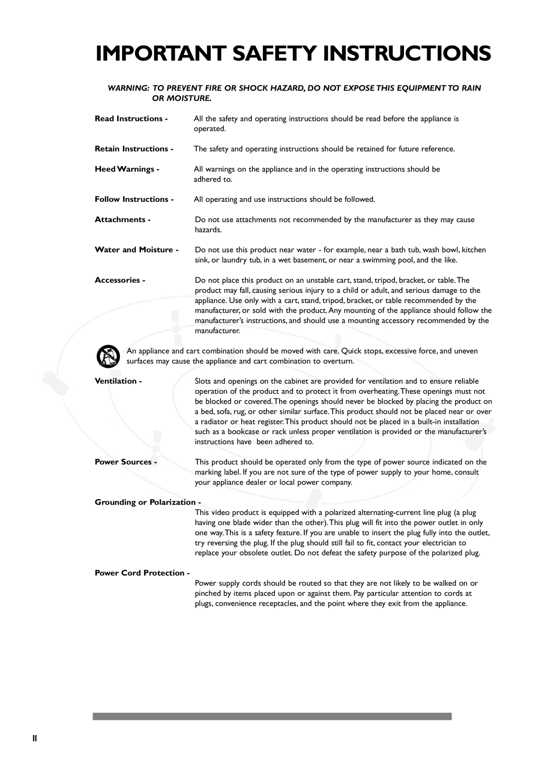 Philips DSX5250 manual Read Instructions, Retain Instructions, Heed Warnings, Follow Instructions, Attachments, Accessories 