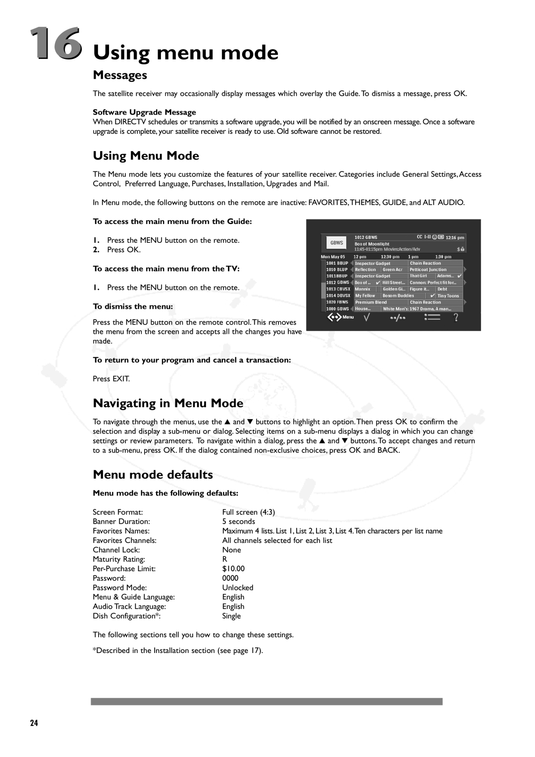 Philips DSX5250 manual Using menu mode, Messages, Using Menu Mode, Navigating in Menu Mode, Menu mode defaults 