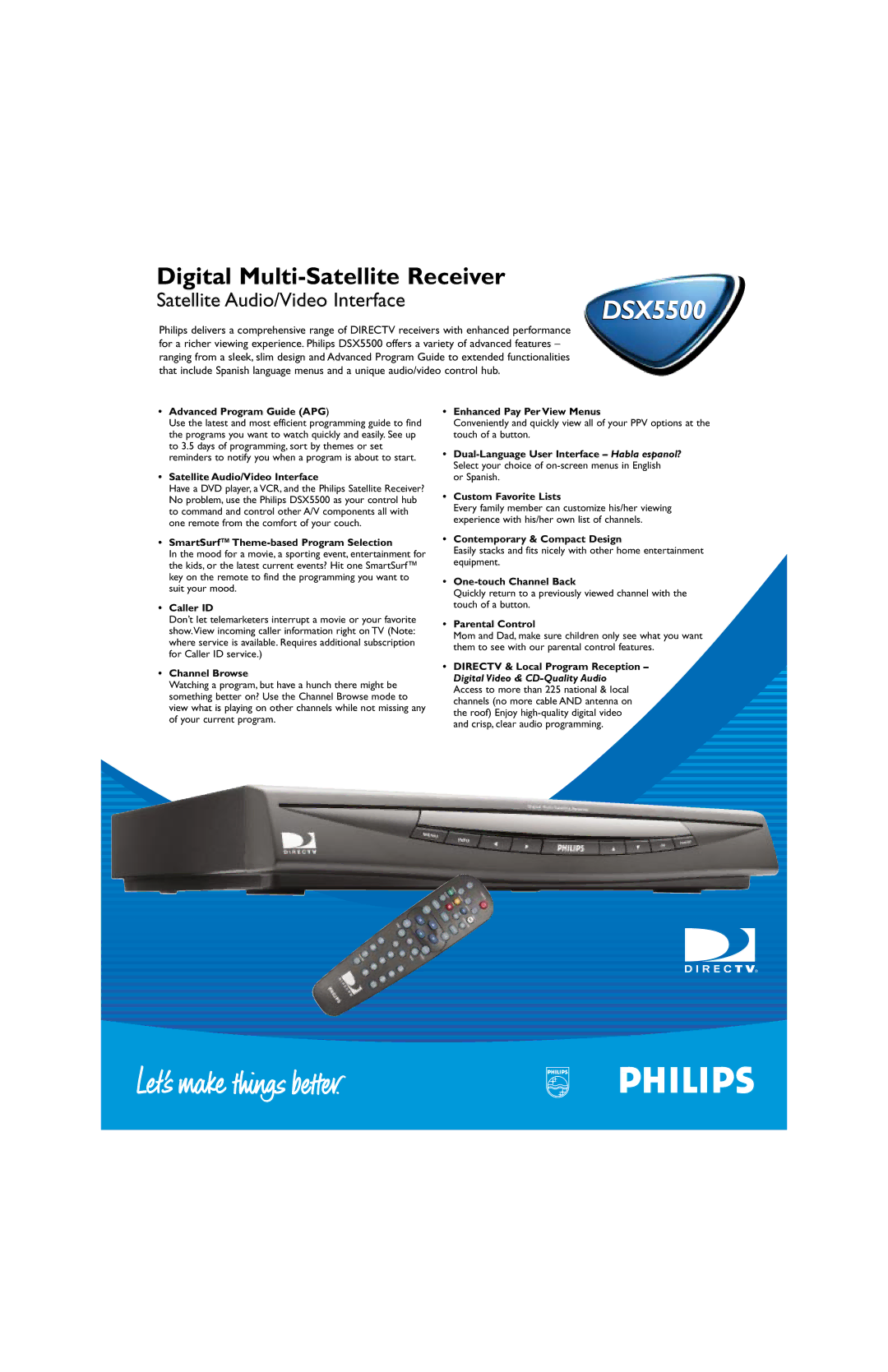 Philips DSX5500 manual Digital Video & CD-Quality Audio 