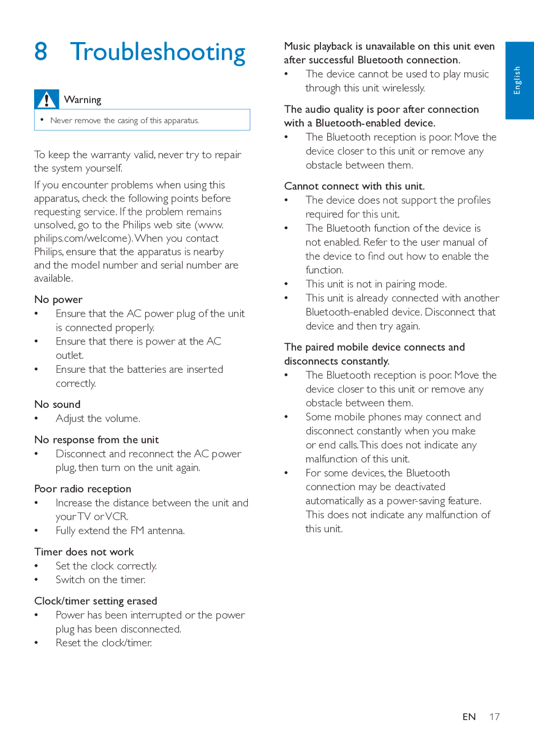 Philips DTB297 user manual Troubleshooting 