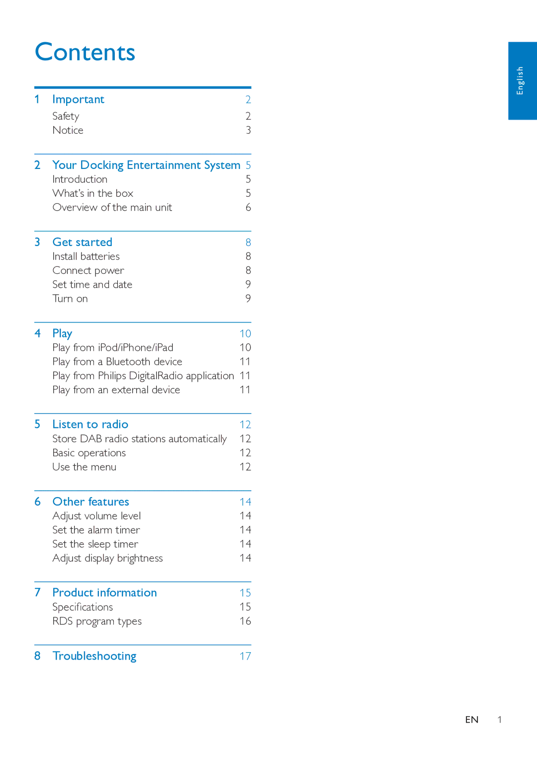 Philips DTB297 user manual Contents 