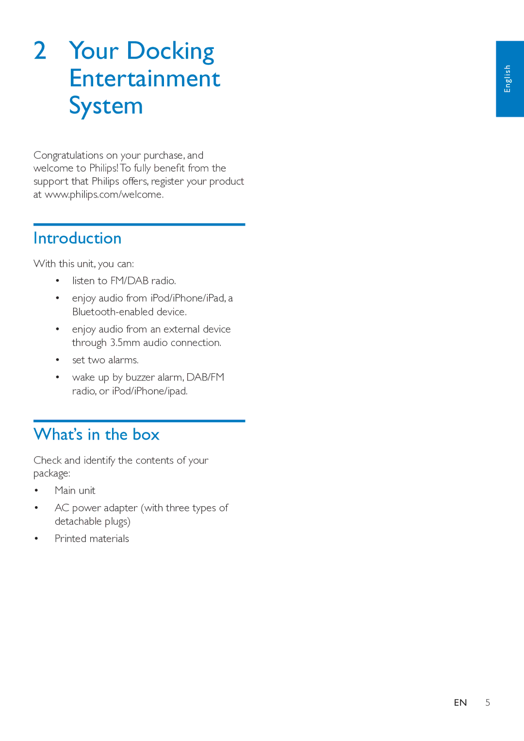 Philips DTB297 user manual Introduction, What’s in the box 