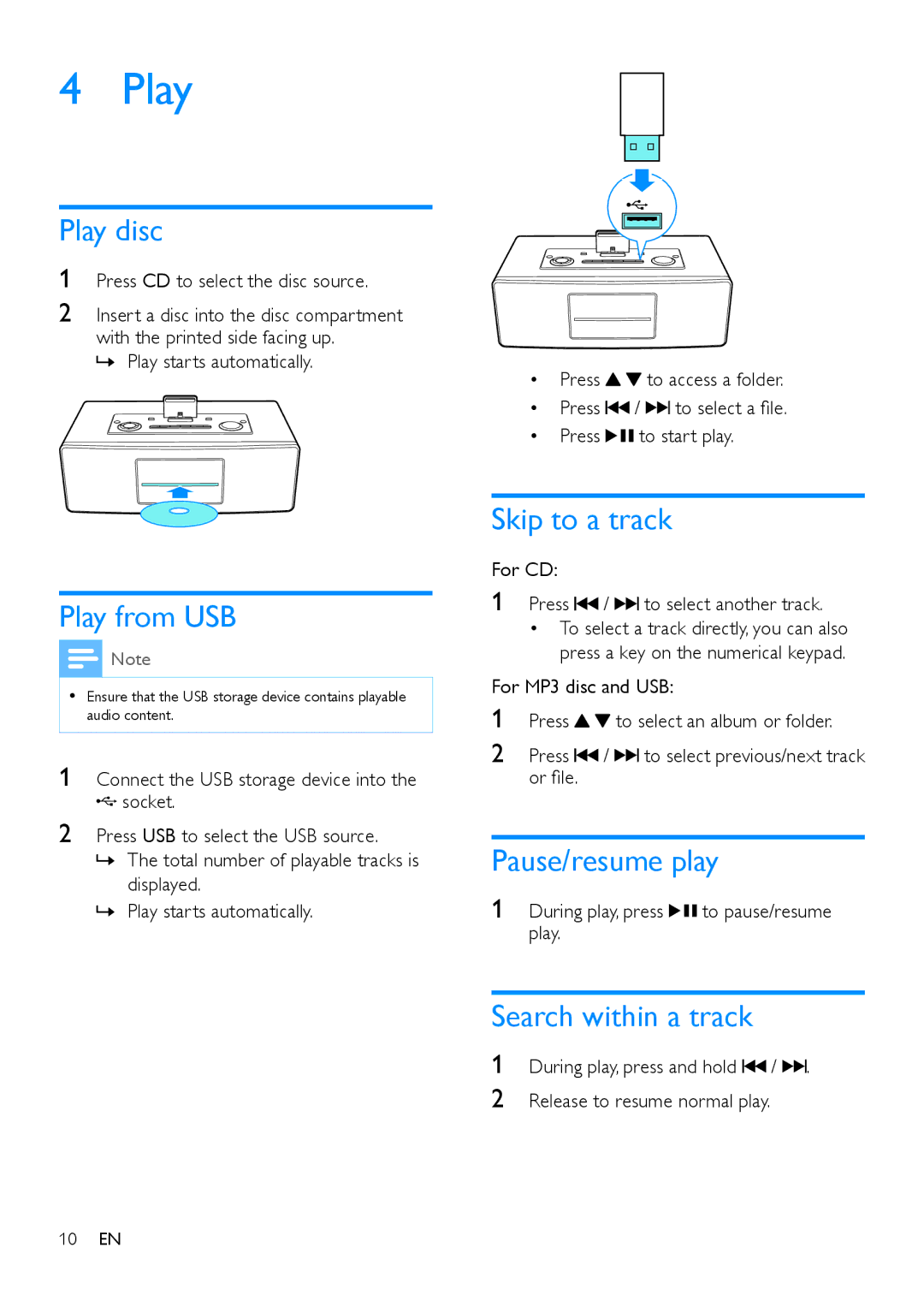 Philips DTB855 user manual Play 