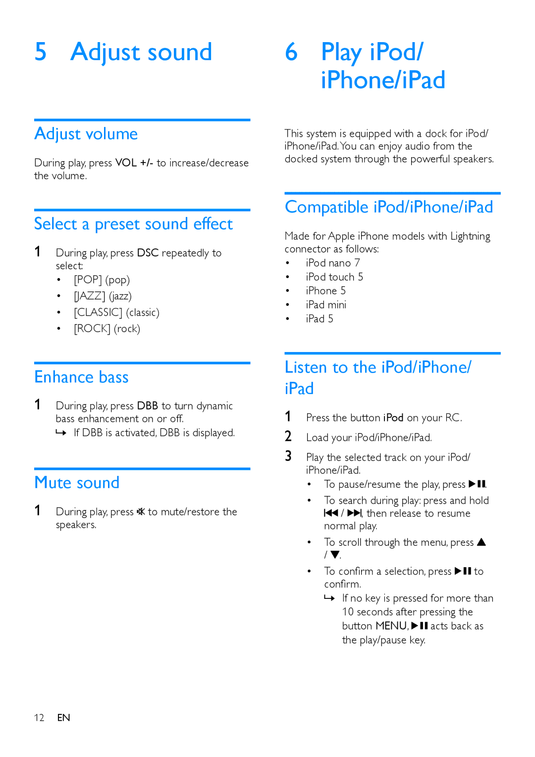 Philips DTB855 user manual Adjust sound 