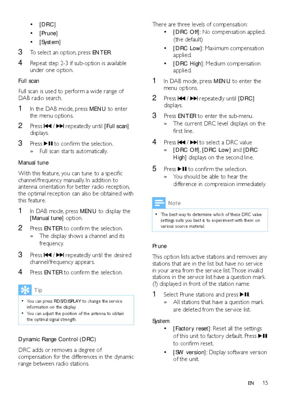 Philips DTB855 user manual Prune 