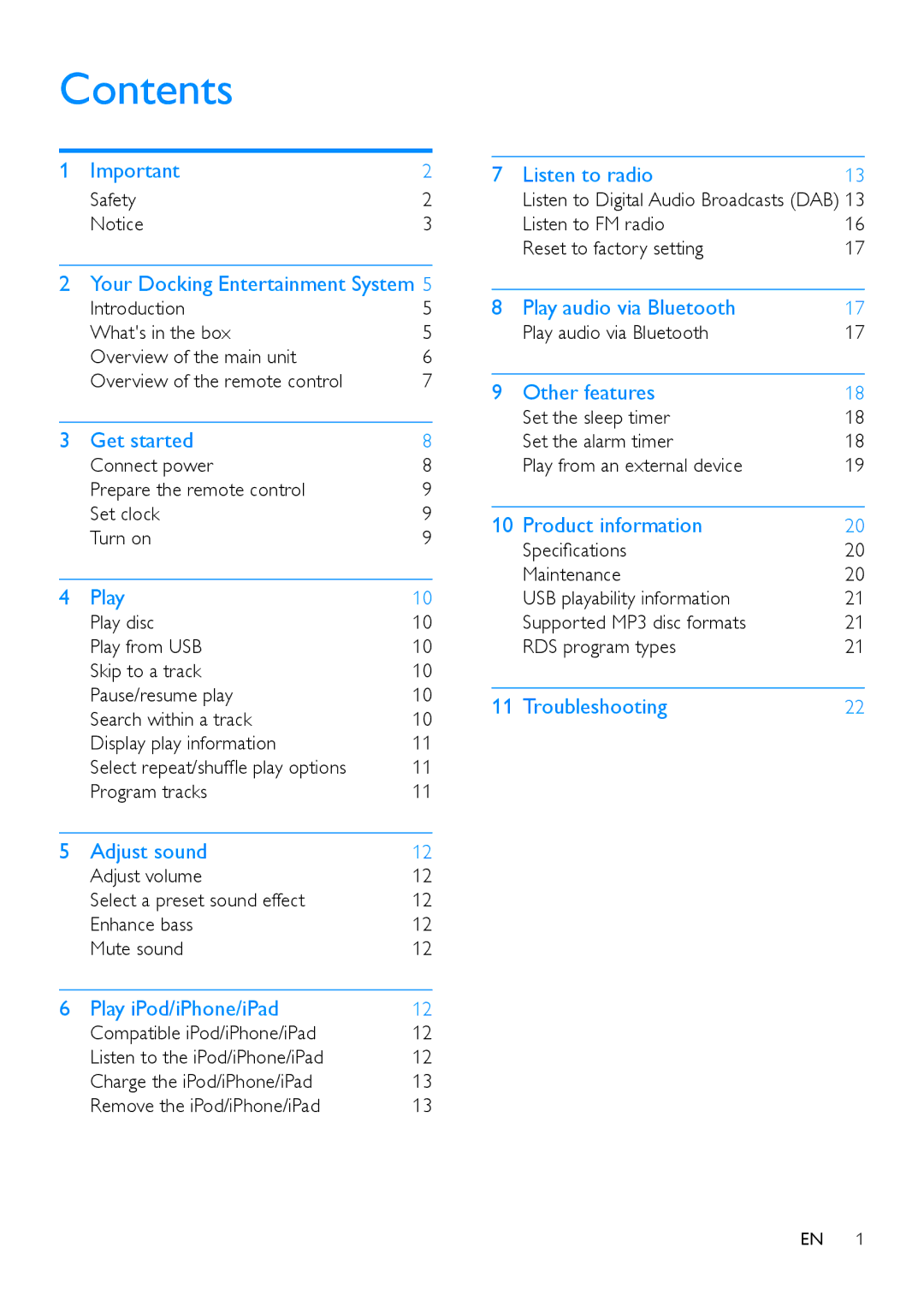 Philips DTB855 user manual Contents 