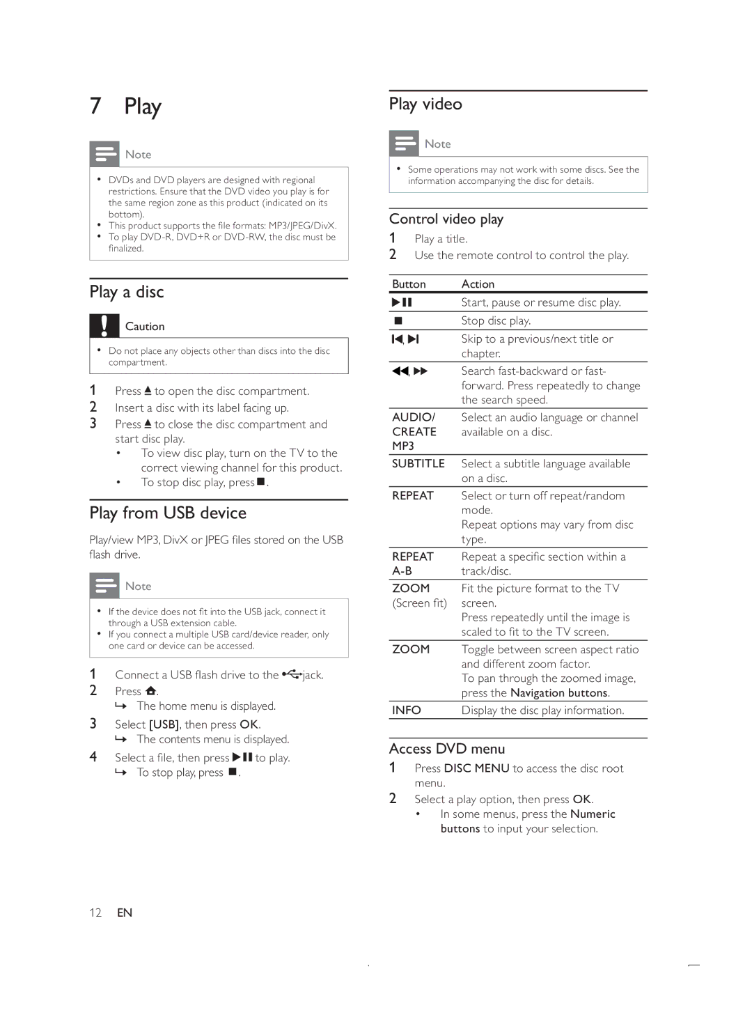 Philips DTP4800 user manual Play a disc, 3OD\IURP86%GHYLFH, 3OD\YLGHR 