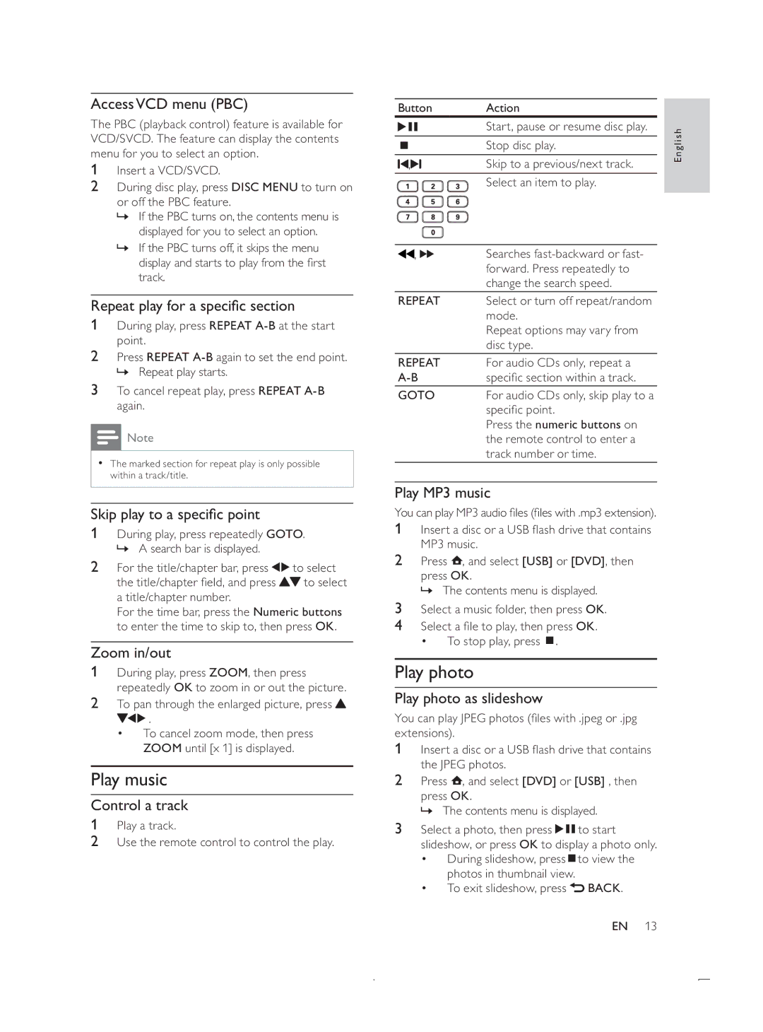 Philips DTP4800 user manual Play music, Play photo 