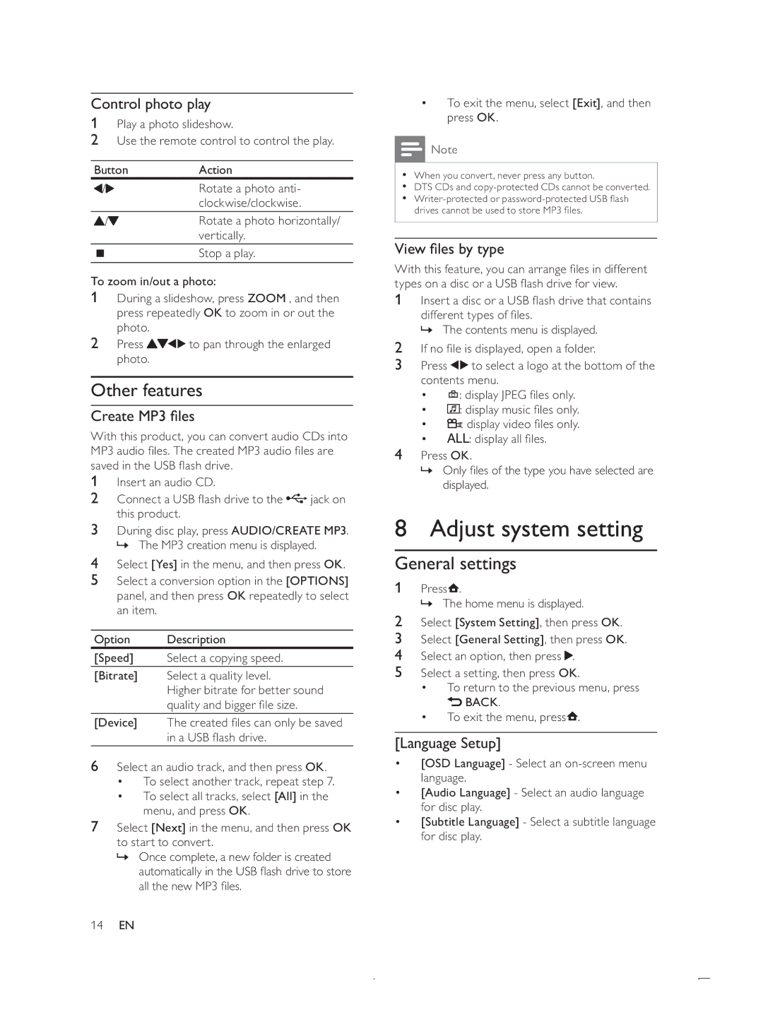 Philips DTP4800 user manual 2WKHUIHDWXUHV, General settings, UHDWH03ÀOHV, 9LHZÀOHVE\W\SH, DQJXDJH6HWXS@ 